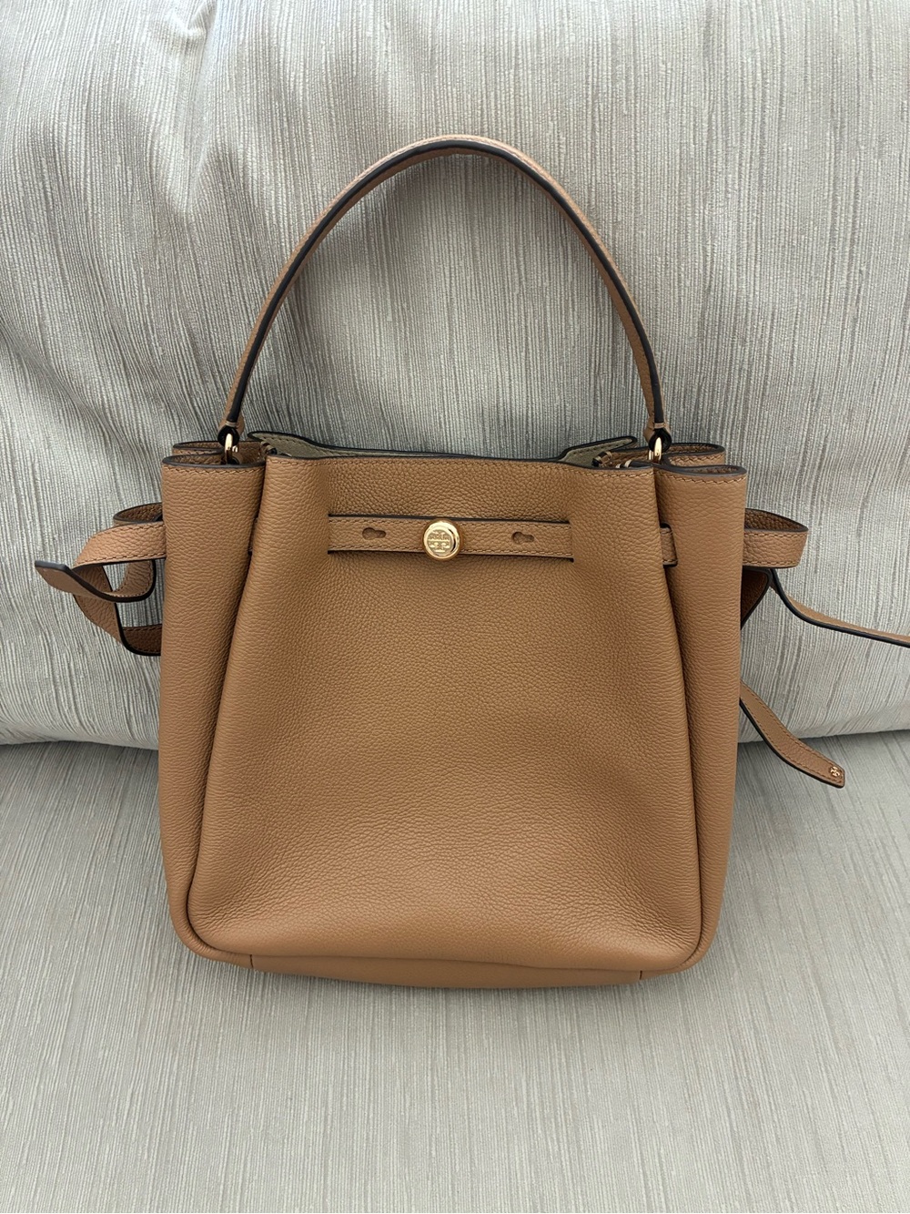 Tory Burch Caramel Brown Pebbled Leather Romy bag